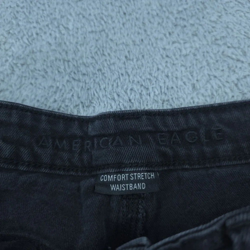 American Eagle Jeans Mens 32x26 Black Straight Distressed Stretch Denim